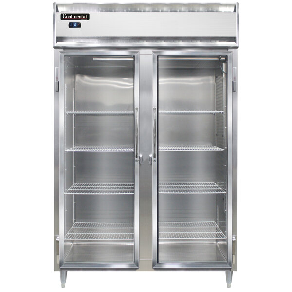 A Continental double glass door reach-in freezer.