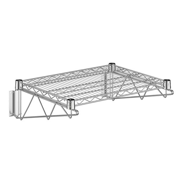 A Regency chrome wire wall mount shelf holding two shelves.