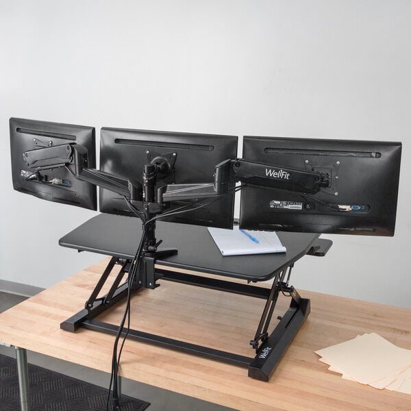 360 Office Furniture Wellfit Black Triple Monitor Desk Mount Arm