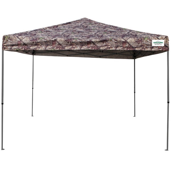 A Caravan Canopy with a camouflage pattern on it.