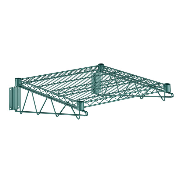 A green Regency metal wire wall shelf.