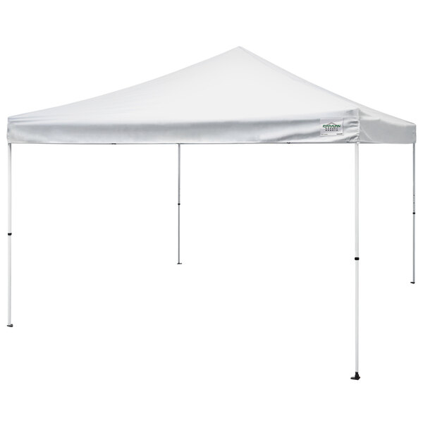 A white Caravan Canopy tent with poles.