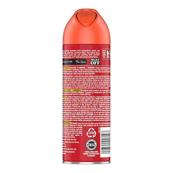 A red SC Johnson OFF! spray can with white text and a red and white label.