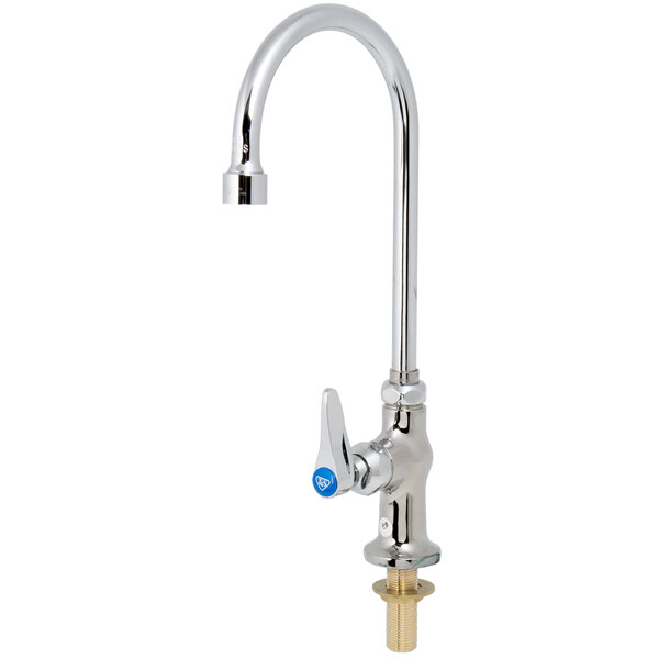 A chrome deck-mounted T&S pantry faucet with a blue lever handle.