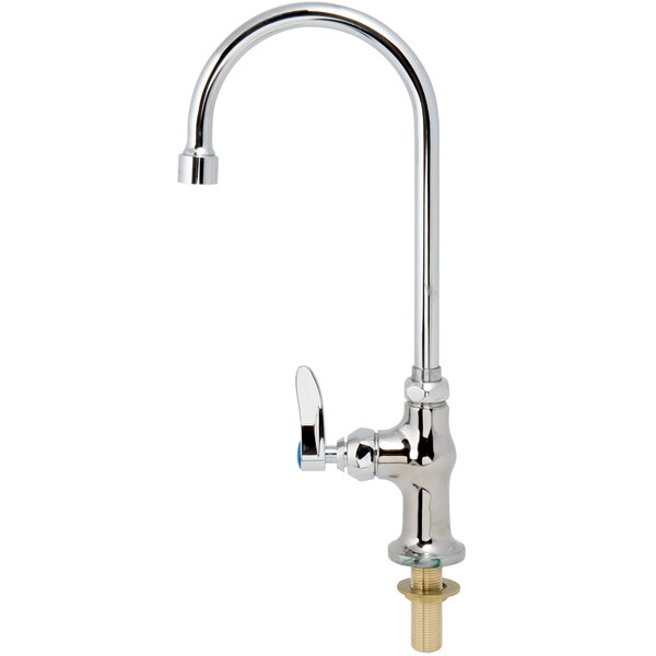 A T&S chrome deck-mounted pantry faucet with a gooseneck spout and lever handle.