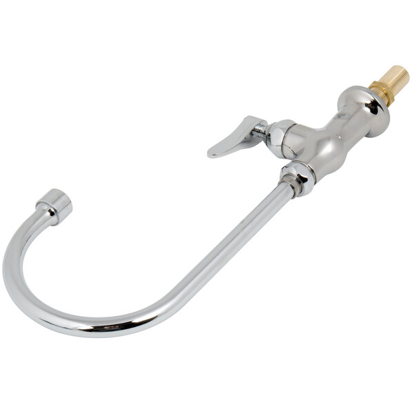 A silver T&S deck-mounted pantry faucet with a gold lever handle.