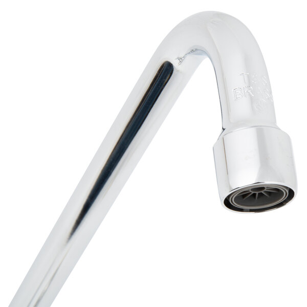 A T&S chrome deck-mounted faucet with a lever handle and swing spout.