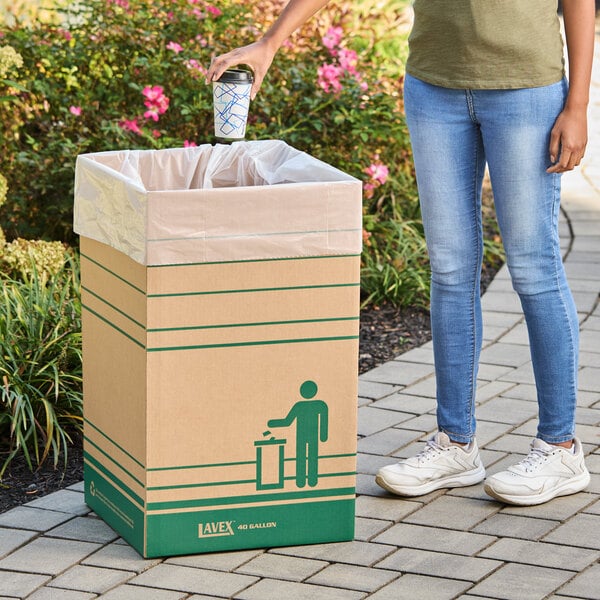 Lavex 40 Gallon Kraft Square Corrugated Cardboard Trash and Recycling Container