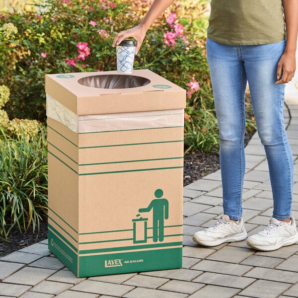 Lavex 40 Gallon Kraft Square Corrugated Cardboard Trash and Recycling Container