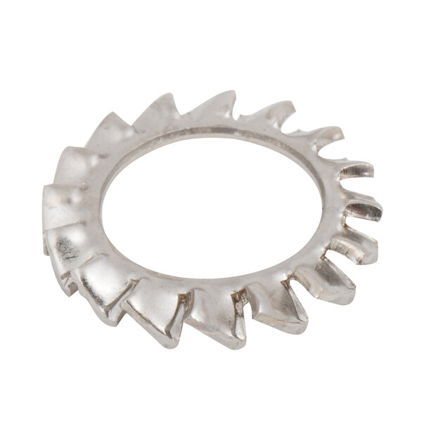 A silver circular T&S faucet base with a spiral design on a white background.