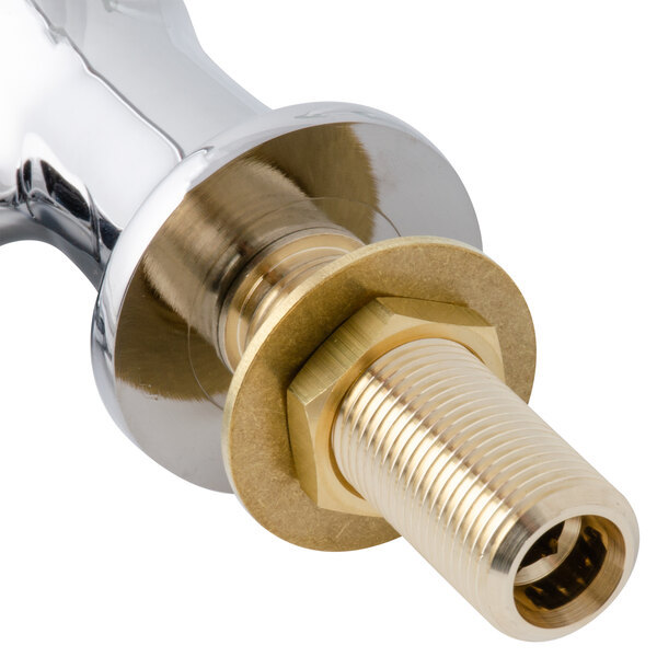 A T&S chrome deck-mounted faucet with a brass and silver lever handle.