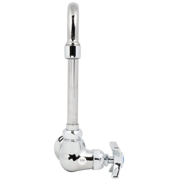 A T&S chrome wall mounted faucet with 4-arm handle.