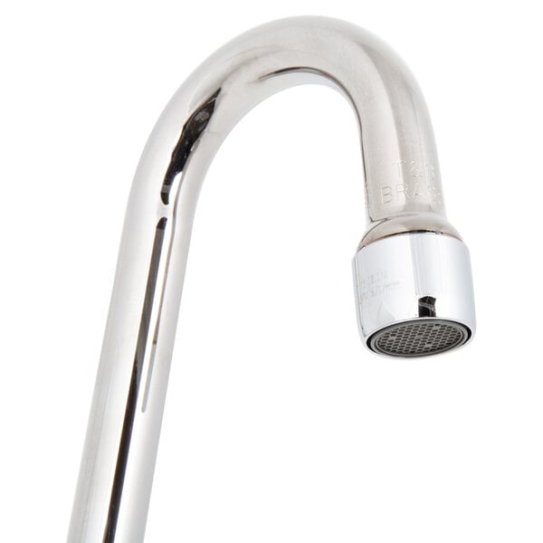 A T&S wall mounted faucet with a 4-arm metal handle and chrome finish.