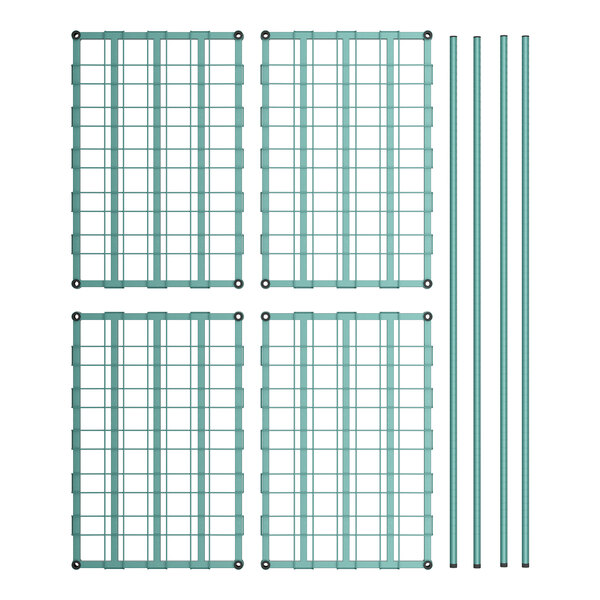 A white metal Regency dunnage shelving unit with blue grid shelves.