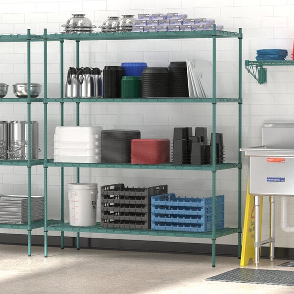 Regency 24" x 36" x 74" NSF Four Shelf Green Epoxy Heavy-Duty Dunnage Shelving Unit - 3200 lb.