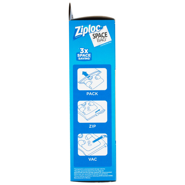 A blue box of 2 Ziploc® Space Bags with white text.