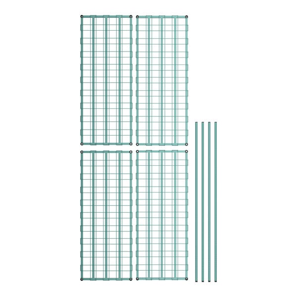 A white rectangular Regency dunnage shelving unit with green grid shelves.