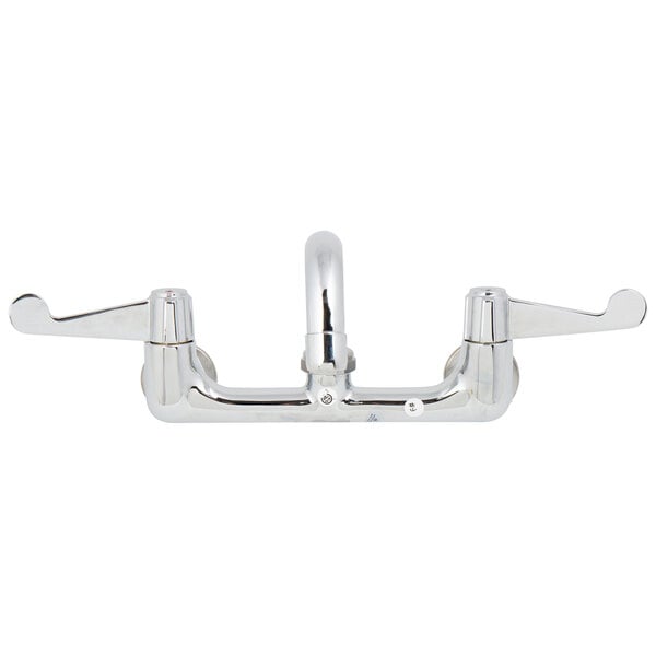 A chrome Equip by T&S wall mount faucet with wrist handles.