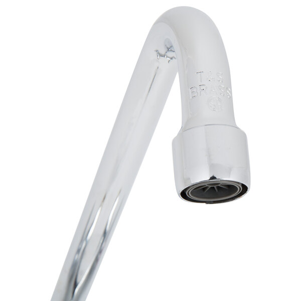 A T&S chrome deck-mounted faucet with lever handles and a swing spout.