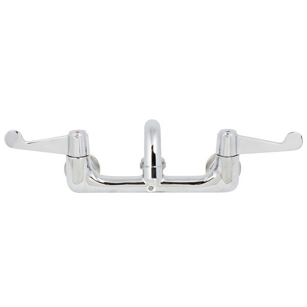 A chrome plated Equip by T&S wall mounted faucet with wrist handles.