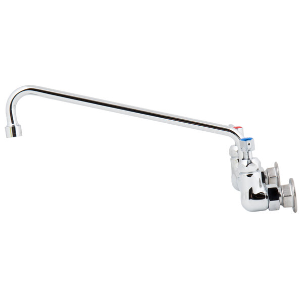 A T&S chrome wall mount faucet with lever handles.