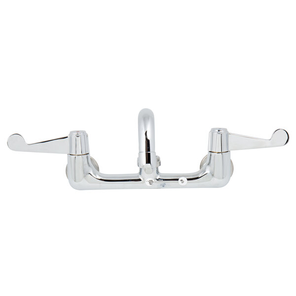 A chrome Equip by T&S wall mount faucet with wrist handles.