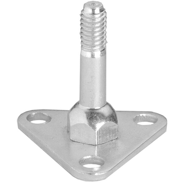 A stainless steel Metro foot plate with a screw on it.