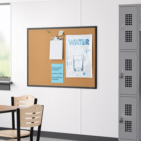 U Brands Fashion Cork Bulletin Board, 35\" X 23\", Black Finish Frame