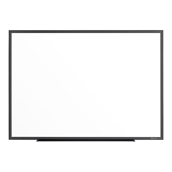 A white board with a black frame.