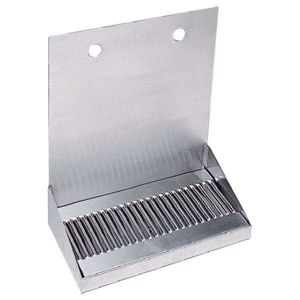 A Micro Matic stainless steel wall mount drip tray with 2 drains and 2 faucets.