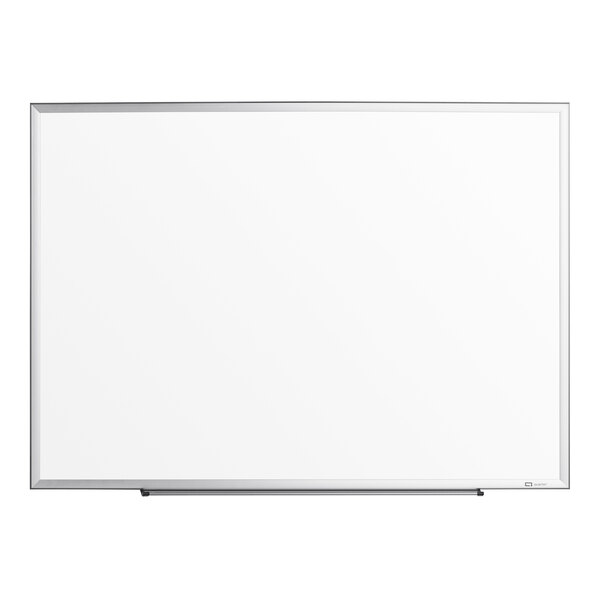 A white board with a silver frame.
