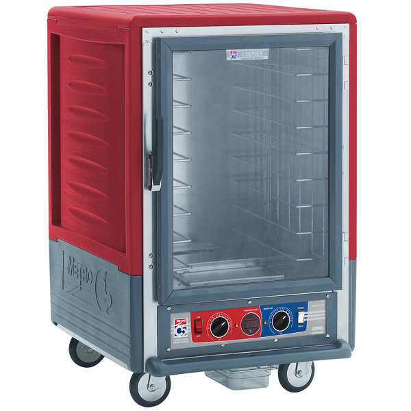 a red and silver commercial oven