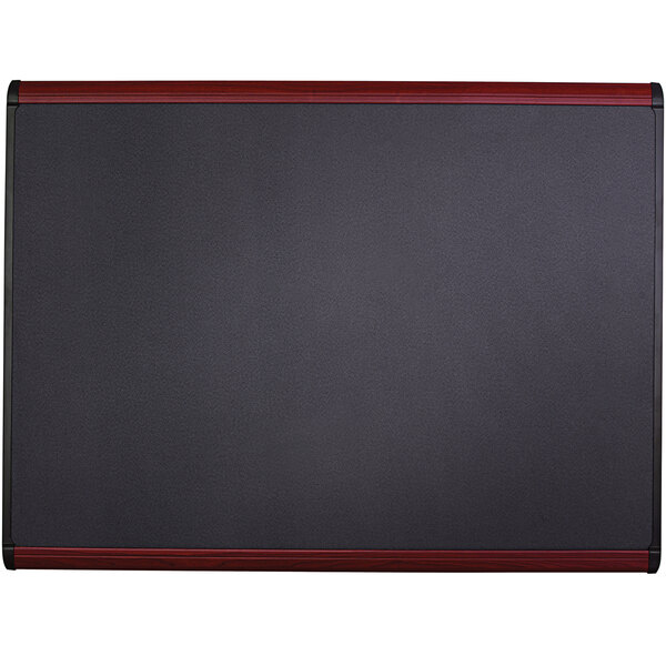 A black board with a red border and mahogany trim.