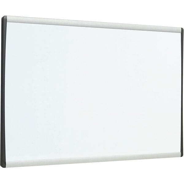 A white board with a silver frame.