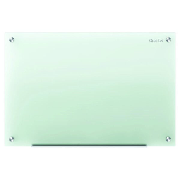 A Quartet frameless frosted glass markerboard with screws.