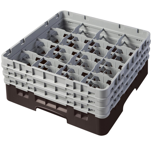 A brown Cambro glass rack with many compartments.