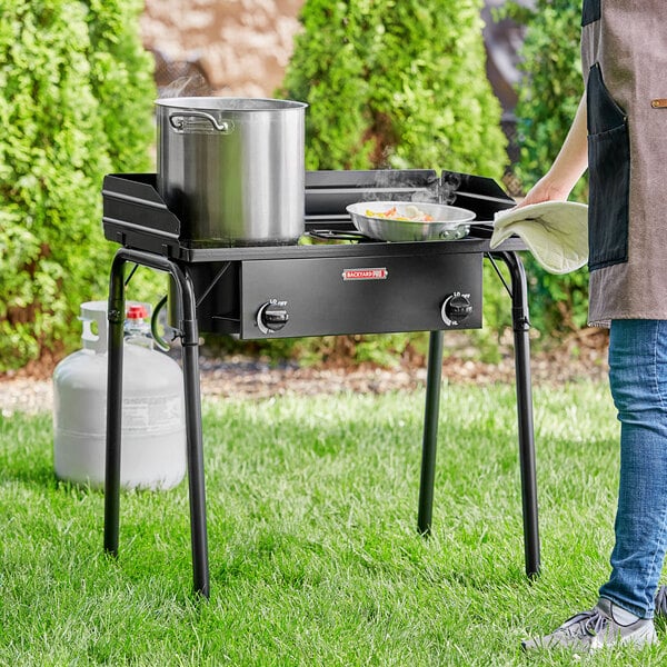 A two-burner gas patio stove