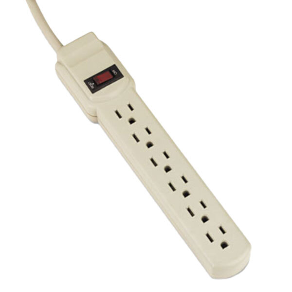 An ivory Innovera power strip with a red square button.