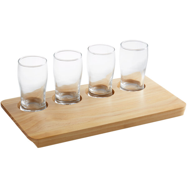 Acopa Natural Flight Tray With Pub Tasting Glasses