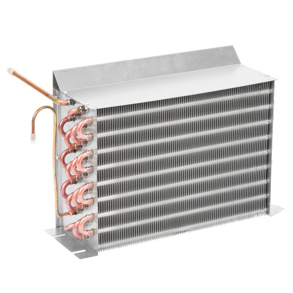 An Avantco condenser coil with copper pipes and wires.