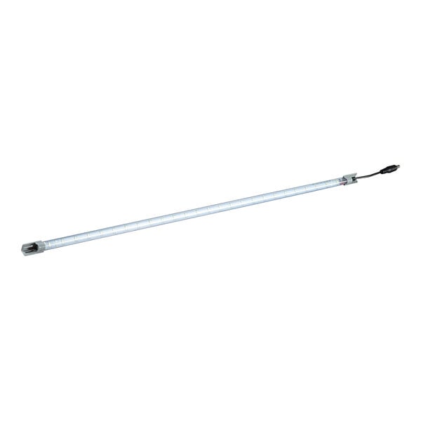 An LED lamp tube with a power cord attached at one end.