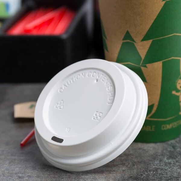 200 Pack 8 Oz Disposable Poly Paper Hot Tea Coffee Cups with Flat White Lids