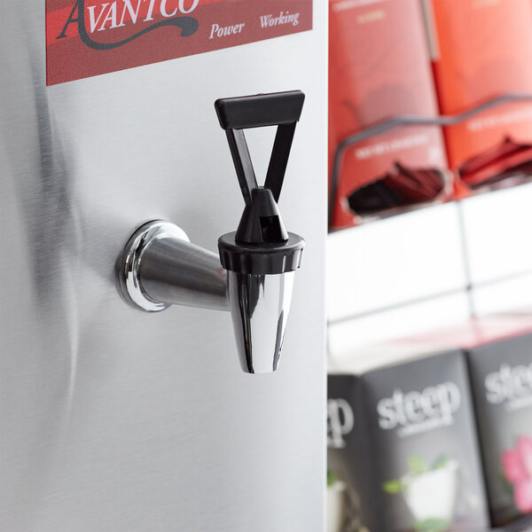 A close-up of an Avantco faucet on a water dispenser.