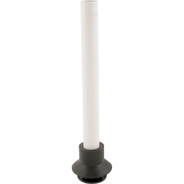 A white cylindrical overflow pipe with a black base.