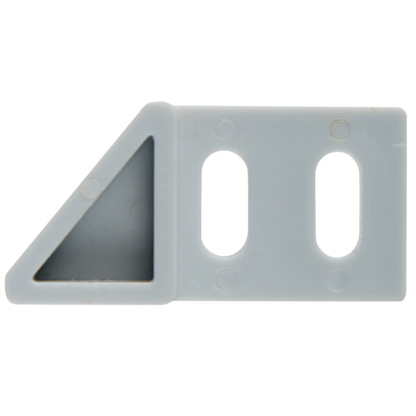 A white plastic corner with two holes.