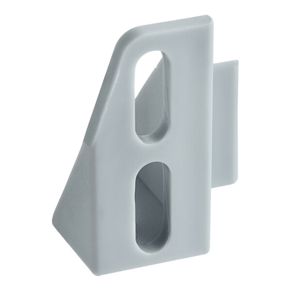 A white plastic Avantco mixer bowl lift bracket with two holes.