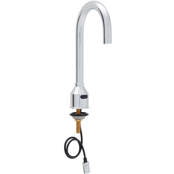 A silver Fisher hands-free sensor faucet with a gooseneck spout.