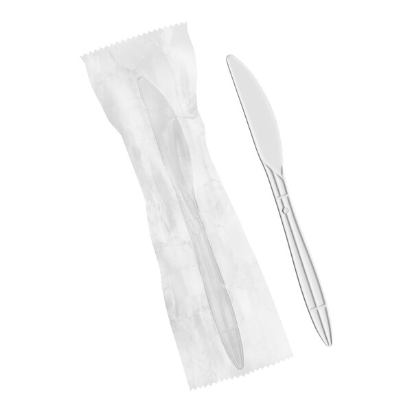 Choice 6 1/2" Individually Wrapped Medium Weight White Polypropylene Plastic Knife - 1,000/Case