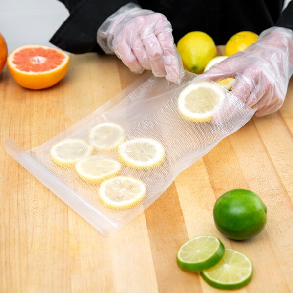 VacPak-It 11" x 16" vacuum packaging bag holding a lemon slice.