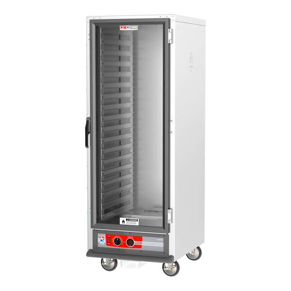 A white Metro C5 holding cabinet with a clear door.